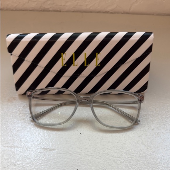 Elle Accessories - Elle Black and White Striped Glasses Case with Clear Glasses